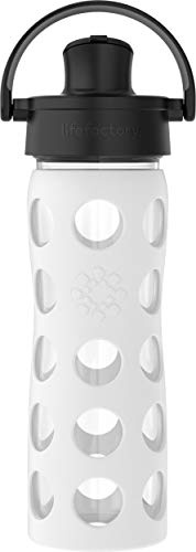 Lifefactory 16-Ounce BPA-Free Glass Water Bottle with Active Flip Cap and Protective Silicone Sleeve, Optic White
