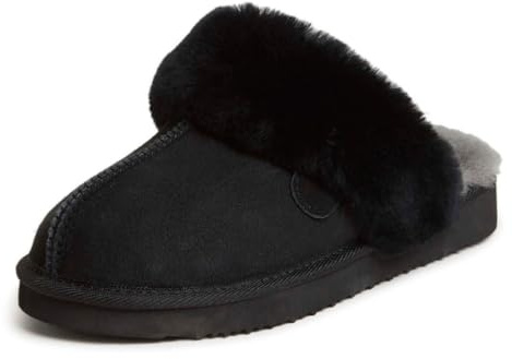 Fireside by Dearfoams Women’s Sydney Shearling Slippers, Black, 9