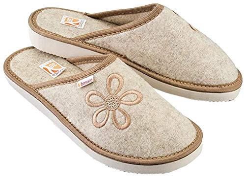 Bosaco Damen Filzpantoffeln Filz Hausschuhe Damen Pantoffeln mit Eva-Sohle bek (39 EU, Cappuccino)
