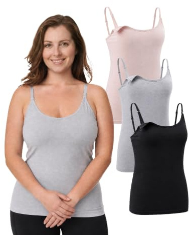 Under Control Nursing Cami Tank Tops for Breastfeeding Women Nursing Tops Maternity Shirts, Camisoles with Built in Bra 3Pack (as1, Alpha, x_l, Regular, Regular, Grey/Pink/Black)