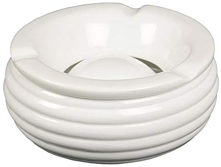 Posacenere antivento XXL, diametro 15 cm, in ceramica, bianco o nero, rotondo, con scanalature, posacenere per interni ed esterni (bianco)