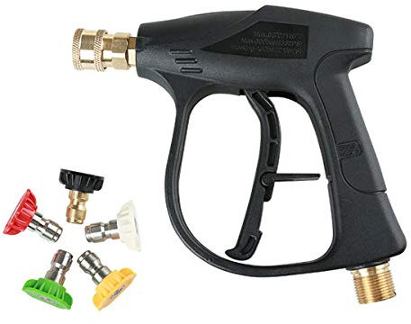 Hochdruckreiniger Pistole mit 5 Wasserdüse Tip Sprühdüsenspitzen, 4000PSI Autowaschpistole Hochdruckpistole M22 Aussengewinde passend, für Autowäsche, Hausputz, 1/4 Zoll Schnellverbindung