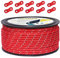 50M reflektierende Schnur Guy Seile Outdoor Zelt Führungsseil 100% Nylon Schnur Windlinie mit 10 Stück Aluminiumlegierung Spanner für Camping (red, Diameter 5 mm)