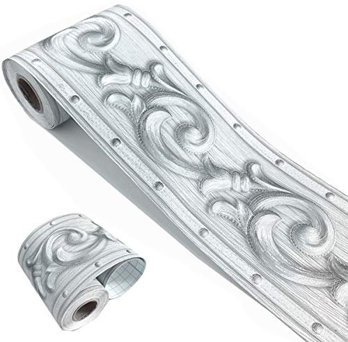 Mesoar Elegante carta da parati 3D grigio argento bordo adesivo da parete adesivo per soffitto casa per bagno soggiorno cucina parete 10 cm x 5 m