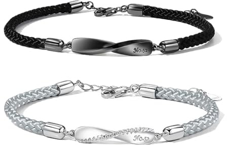 Braccialetto 2 pezzi da donna con incisione per coppie Pärchen, coppia incisione amore gioielli braccialetti intrecciati da uomo per migliore amico partner regali di amicizia adolescente (nero grigio)