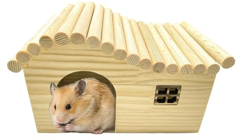 Hamster Wooden House with Windows Rat Wood Hideout Small Animal Climbing Play Hut for Dwarf Hamster Sugar Gliders Gerbil