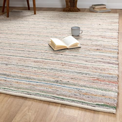 Steffensmeier Handwebteppich Biri | Schurwolle, Mit Fusselstopp, Bunt, handgewebt, Größe: 200x290 cm Wohnzimmer und Schlafzimmer
