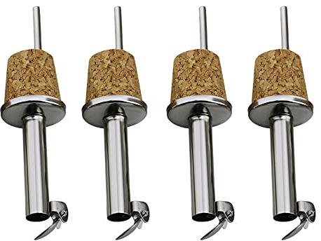 4 pezzi versatore di bottiglie di sughero, erogatore di aceto in acciaio inox, con tappo a ribalta a cerniera, versatore dritto per vino, sciroppo, liquore