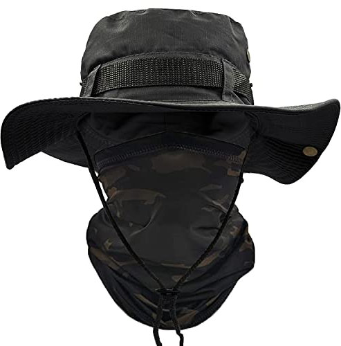ehsbuy Sonnenhut Herren UPF 50+ Safari Hut Sommerhut Breiter Krempe Camo Wanderhut Armee Boonie Hut mit Kühlender Multifunktionstuch Schlauchschal Outdoor Fischerhut
