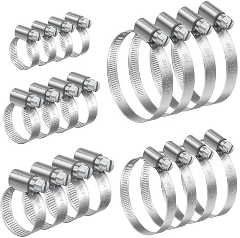 Bolatus 20 Stück Schlauchschellen Set 10-50mm Schlauchschelle 304 Edelstahl Einstellbare Schlauchklemmen Schlauchbinder Sortiment, Schellen für Poolschlauch, Waschmaschine, Gasrohr, Automobil Tubing