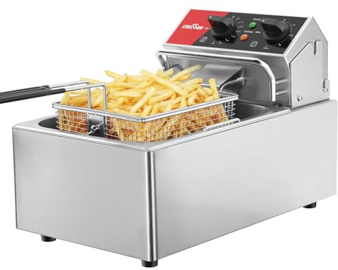 Freidora eléctrica de sobremesa CROSSON 6L con cabezal giratorio fácil de limpiar, temporizador de 30 minutos, tanque de aceite extraíble 304 SS con asa (tanque individual de 6L)