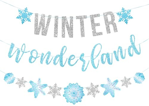 EASY JOY 3pcs Winter Wonderland Banners Blue Snowflake Banners | Christmas Party Decorations Wall Hanging Photo Backgroundfor Christmas Winter Birthday Baby Shower Decorations