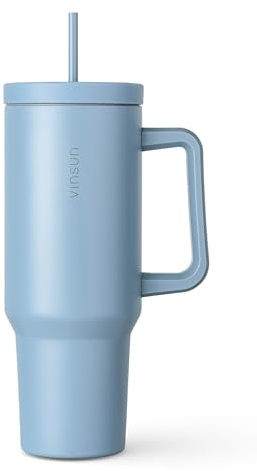 VINSUN Tumbler Mug 40oz - Edelstahl Thermobecher 1200ml mit Strohhalm und Henkel - doppelwandig isoliert für Kaffee, Tee, Eiskaffee - Isobecher für Urlaub, Büro, Uni