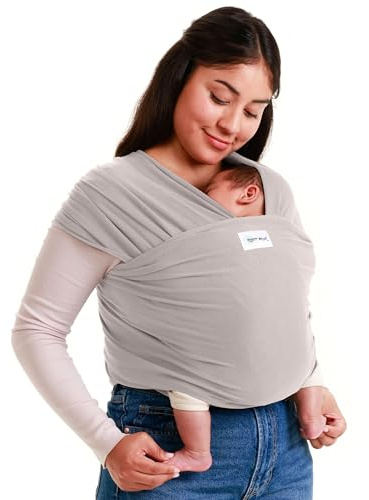 SleepyWrap Fular portabebé para recién nacidos - Porta bebés manos libres, Fular porteo elastizado y ergonómico, Marsupio bebé liviano para niños de entre 3 y 15 kilos (gris claro)