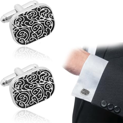 Manschettenknöpfe Herren aus Edelstahl (Silber) im Eleganten Schwarzbox-Geschenkset - Perfekt für Tuxedo und Formelle Anlässe - Manschettenknöpfe für Herren mit Stil und Präzision