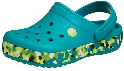 Crocs Unisex Kids, Crocband Confetti Band Clog K, Turbo Teal/Multi, 4 UK