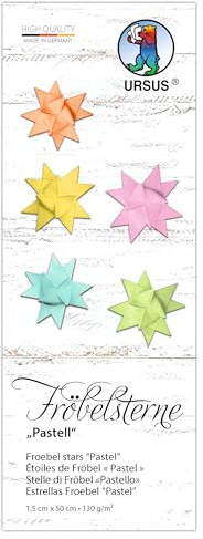 Ursus 3509 00 99 Froebel Stars Pastel 130 g/m² Coloured Drawing Paper 80 Folding Strips Size 1 x 50 cm Diameter 4.3 cm 5 Colours with Craft Instructions DIY Craft Paper for Folding
