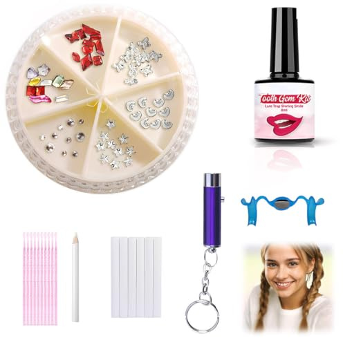 OIXYA Tooth Gem Kit Set DIY Zahn Edelstein Kit Zahnstein Schmuck Zahnschmuck set Mit Kleber Für Zähne Teeth Gems Kit für Reflektierende Zahnverzierungs-Dekoration Mit 1445 pcs Tooth Gem