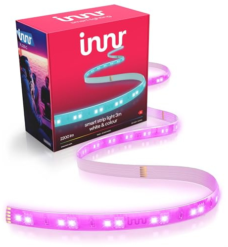 innr Striscia LED Zigbee Smart 3m, Funziona con Hue* & Alexa (hub richiesto), luce RGBW premium, ultra luminosa 2200 lm, illuminazione LED indiretta, dimmerabile, per soggiorno e camera da letto
