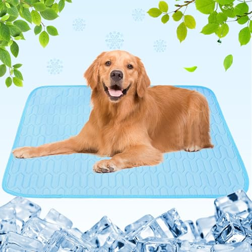 Aitsite Tappetino rinfrescante per cani 100x70 cm, tappetino rinfrescante lavabile per cani e gatti in fibra di gel, coperta rinfrescante per cani da usare a casa, in auto o in viaggio Blu