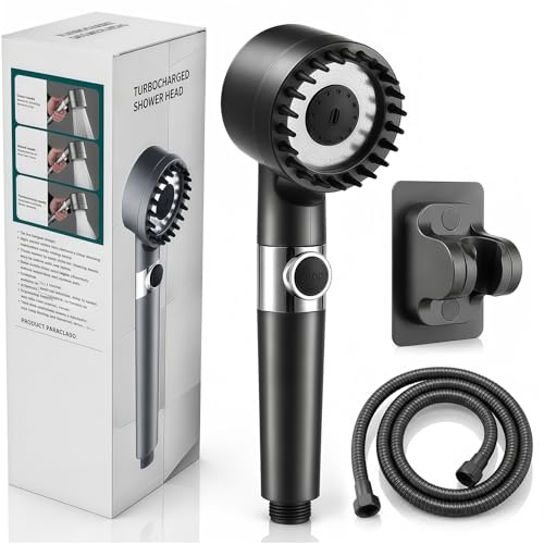 Soffione Doccia Alta Pressione con - Doccino per Doccia con Tubo 2 m, 3+1 Getti Regolabili, Risparmio Idrico, Materiale ABS di Alta Qualità, Installazione Universale