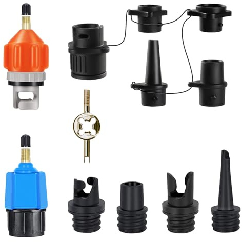 Adaptador de Bomba Sup, 2 unidades, con 9 boquillas – Adaptadores de Bomba Inflable compatibles con tablas de paddle surf, canoas, botes de goma, barcos inflables, colchones de aire, piscinas y más.