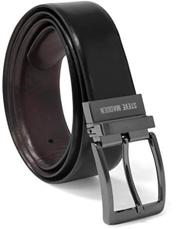 Steve Madden Reversible Men's Dress Casual Every Day Leather Belt, Black/Brown (Burnished), 32