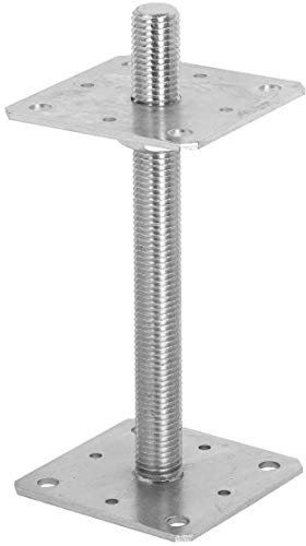 ADGO Poste de Base Cuadrada Ajustable con un Tornillo 80 x 80 mm, Soporte de Anclaje para Poste, Fijación del Ancla al Tornillo con Ajuste de Altura, Hoja de Acero Galvanizado Plateado, 1 pieza