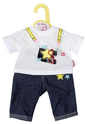 Dolly Moda Jeanshose in Blau und Shirt in Weiß mit Sternen-Aufdruck für 39-46 cm große Puppen, 870983 Zapf Creation