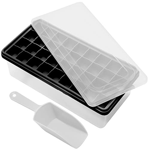 Food-Grade Silicone Ice Cube Tray with Lid and Storage Bin for Freezer, Easy-Release 36 Small Nugget Ice Tray with Spill-Proof Cover&Bucket, Flexible Ice Cube Molds with Ice Container, Scoop Cover