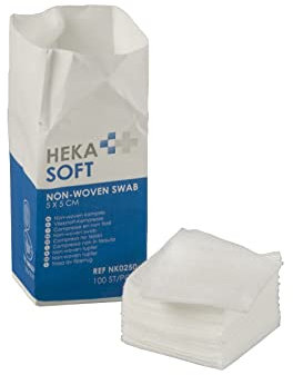 Hekasoft Wundkompressen 5x5 cm (100 Stück), unsterile Vlieskompressen, 4-lagige Kompressen, weich, hypoallergen und atmungsaktiv