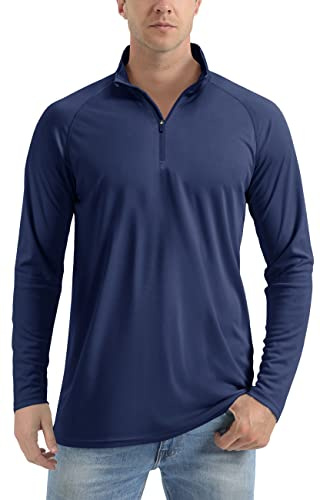 TACVASEN Camiseta Hombre UPF 50+ Protección UV Protección Solar Manga Larga Camiseta Rendimiento Entrenamiento Running Azul Marino M