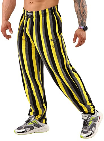 BIG SAM SPORTSWEAR COMPANY Men's Baggy Pants Loose Fit Stripped Gym Workout Sweatpants with Pockets (L, Yellow)