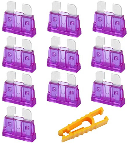 Kfz Sicherungen 10 Stk, JatilEr Autosicherungen 3A Standart, Flachsicherungen Kfz, Stecksicherung mit 1 Sicherungszieher für Auto/RV/LKW/Motorrad/Boot