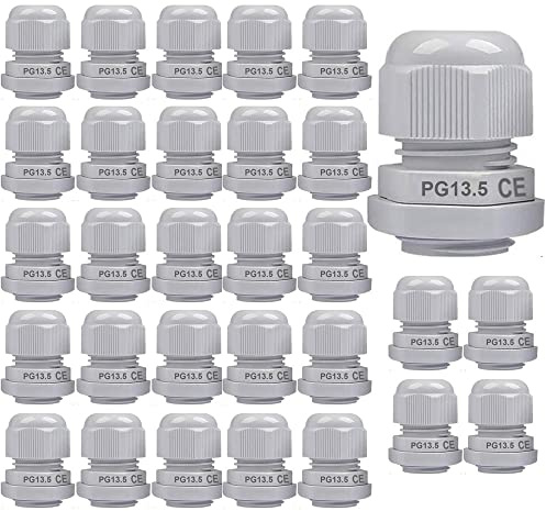 Gebildet 30Pcs PG13.5 Kabelgenomföring, Plast IP68 Vattentät Justerbar 6-12mm Kabelförskruvning med Packningar, M20 x 1.5 Trådkontakt, Trådskydd (Vit)