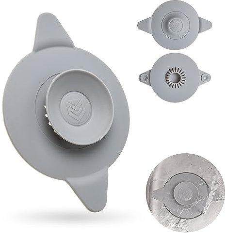 Universal Abfluss Stöpsel, 1 Stück, Ø 11 cm, Grau, Silikon, für bis Ø 100 mm Ventilablauf, mit Saugnäpfen, Essensreste - und Haarsieb Filter, Ablauf Sieb Spüle, Waschbecken, Badewanne, Stopfen Küche