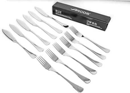Arcos Serie Madrid - Juego Cubiertos de Pescado de 12 piezas en Caja de Regalo (6 Cuchillos + 6 Tenedores) - Monoblock de una pieza en Acero Inoxidable - Color Plata