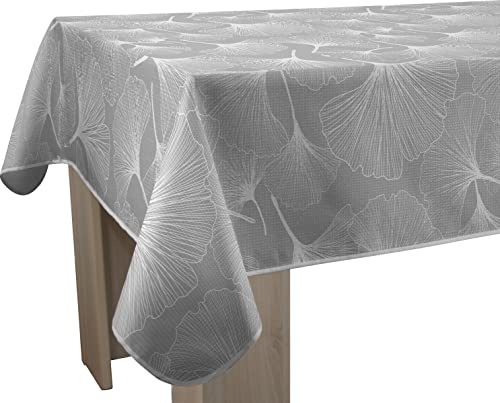 Le Linge de Jules Nappe Anti-Taches Biloba - Rectangle 150 x 240 cm, Gris, Blanc