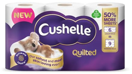 Cushelle Quilted 50% Longer Lasting Toilet Tissue 6 Equals 9 Regular Rolls