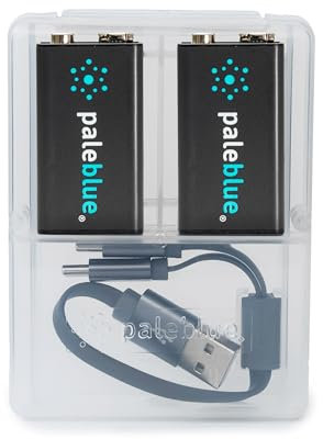 paleblue USB Rechargeable 9V Batteries (2-Pack) - 4500mWh Lithium Ion, 1000+ Charge Cycles, Includes 2-in-1 USB-A to USB-C Charging Cable, LED Charge Indicator, 3.4 Hour Charge Time