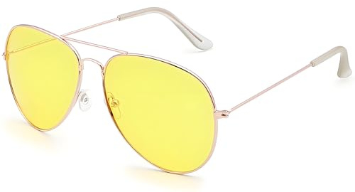 LHSDMOAT Unisex Pilot Yellow lens Sunglasses, Trendy UV400 Protection Metal Oval Sunglasses, Retro Driving Party Cosplay Sun Glasses