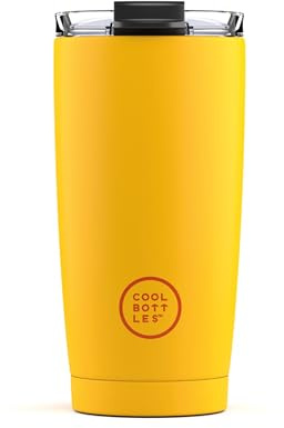 Cool Bottles - Tumbler - Thermobecher aus Edelstahl - 550 ml - Vivid Yellow - Thermoskanne für Kaffee - Luftdichter Deckel - Kalte Getränke 10 Stunden und heiße Getränke 5 Stunden - Fleckabweisend