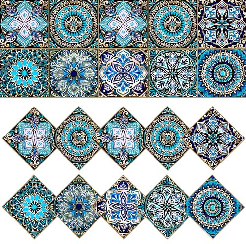 Fliesenaufkleber Retro Mosaik Wandfliesen Aufkleber Wasserdicht Vinyl Fliesenkleber Abziehbilder für Küche und Bad 20St