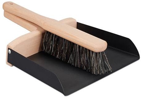 Relaxdays Ensemble de Balayage, lot avec balayette & Pelle, Maison & Camping, métal & Bois de hêtre, Set, Noir - Nature