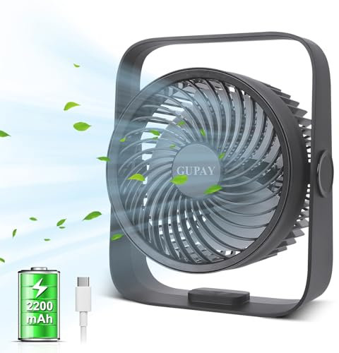 GUPAY Tragbarer Turbo-Ventilator, Luftzirkulator Lüfter mit 5 Geschwindigkeitsstufen, 360° einstellbare Neigung, Geräuscharme Kühlung Tischventilator für Haus Schlafzimmer Büro (Schwarz)