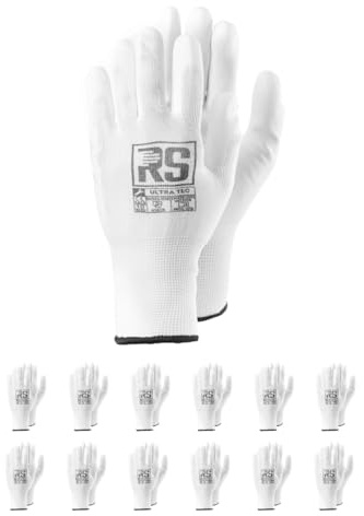 RS ULTRA TEC/Montagehandschuhe Arbeitshandschuhe aus Nylon und Polyurethan/Größe 10, 12 Paar/Weiß/Montagehandschuhe/weicher Nylonhandschuh mit einer Polyurethan-Beschichtung