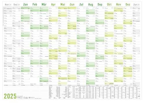 Häfft® XXL Wandkalender 2025 groß A1+ (89 x 63 cm) Grün 15 Monate Nov 2024 - Jan 2026 + gratis A4-Jahresplaner, Wandplaner Jahreskalender gefalzt - nachhaltig & klimafreundlich
