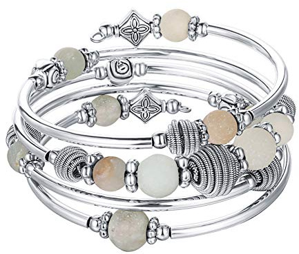 FULU AUTUMN Bracciale in Argento Multistrato da Donna Bracciale Avvolgente Boho Gioielli da Polso per Donna Regalo di Compleanno San Valentino(Green)