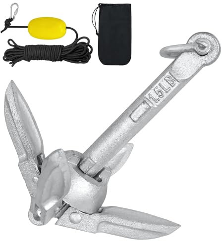 PEILU Faltbare Anker für Boote Bootsanker Set mit 10m Ankerleine, Karabiner, Ankerboje & Tragtasche Verzinkt Anker Gusseisen Klappanker für Boot SUP-Paddel Schlauchboot Kajak (700g)