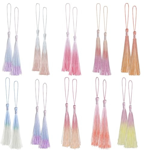 Bewudy Lot de 20 mini pompons colorés en soie douce et soyeuse pour la fabrication de bijoux, projets de bricolage, marque-pages - 13 cm (couleur B)